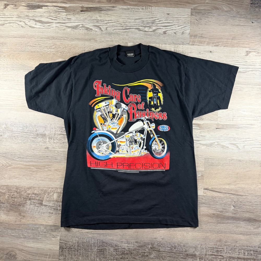 Vintage Screen Stars Best NHRA Biker T-Shirt XL Black Taking Care of Business